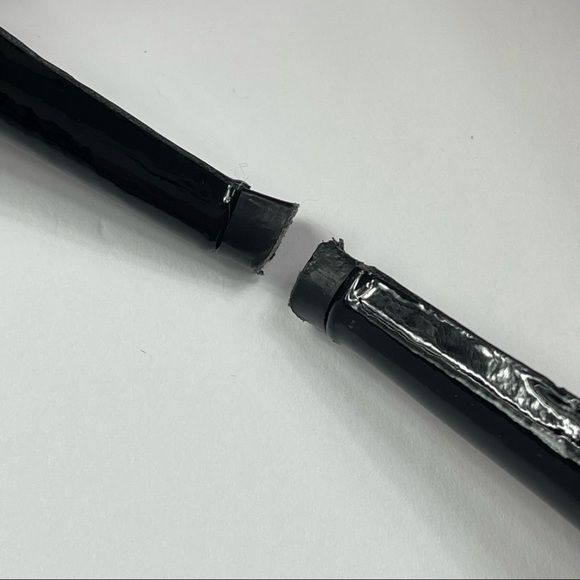 SAKS FIFTH AVENUE- Black Patent Leather Peep Toe Pom Pom Heels - Size 8.5 - Picture 5 of 5